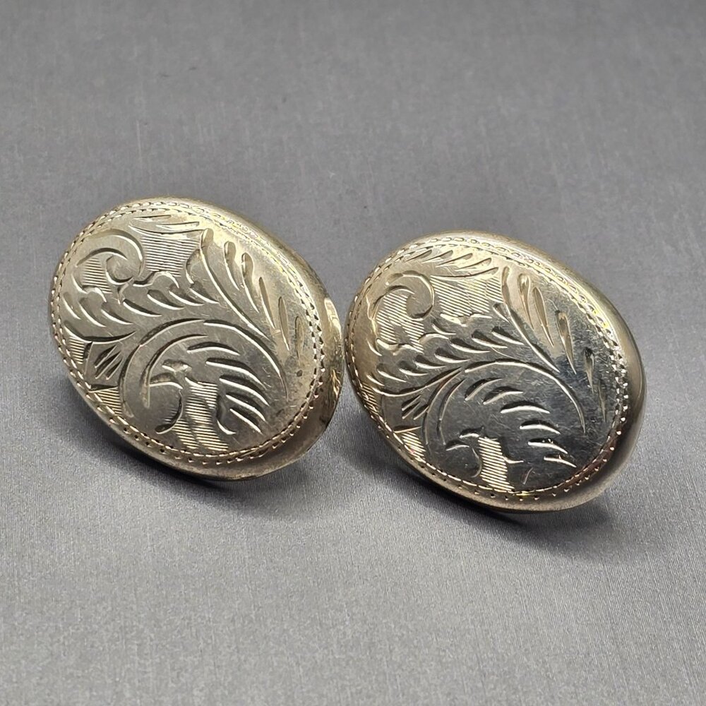 VTG Sterling Silver Floral Stud Earrings 1.25" Hollow Oval Signed FG 8.11g - Picture 5 of 10